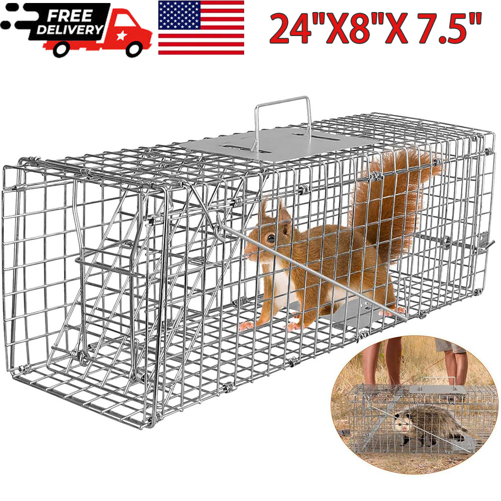 Live Animal Trap Extra Large Rodent Cage Garden Rabbit Raccoon Cat 24"X8"X 7.5"