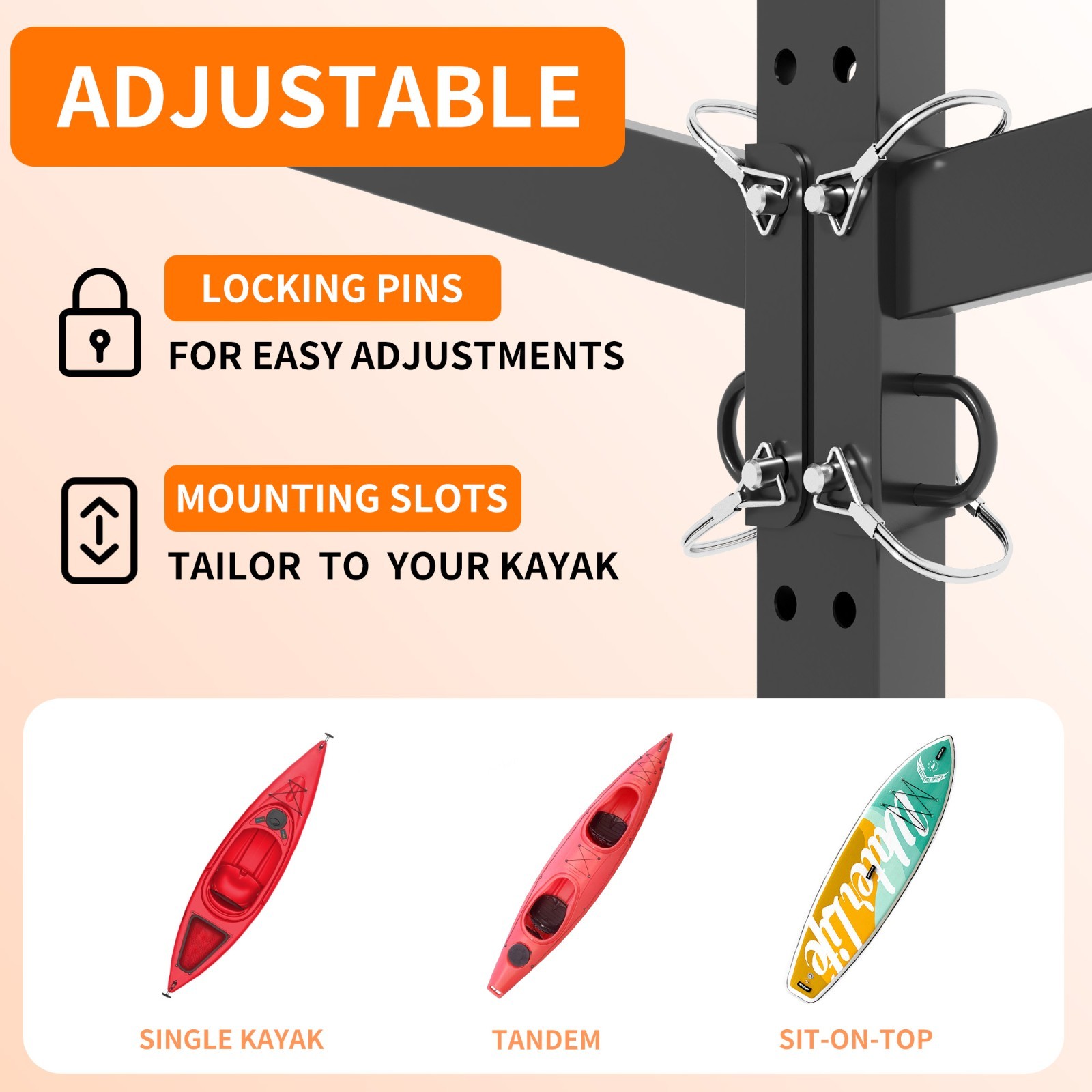 Heavy Duty 8-Kayak Freestanding Rack with Wheels, Adjustable 82"H