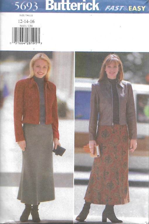 5693 BUTTERICK VERY EASY MISSES/MISSES PETITE JACKET & SKIRT SZ 12-16