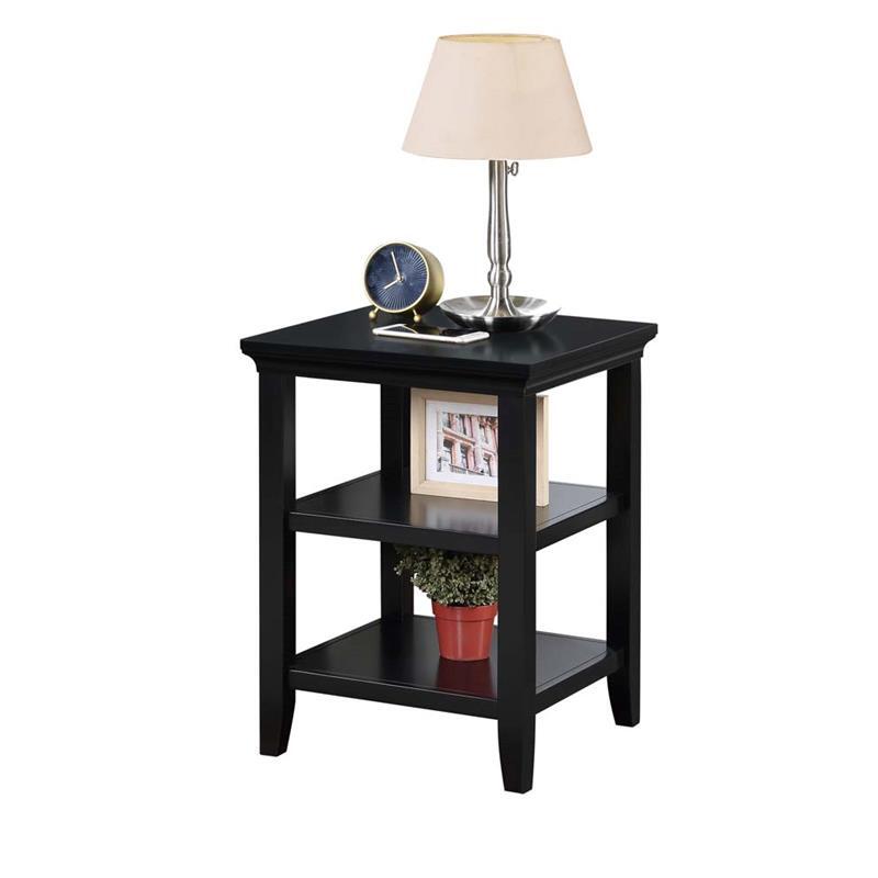 Pemberly Row Modern Square End 3 Tier Table in Black Wood Finish