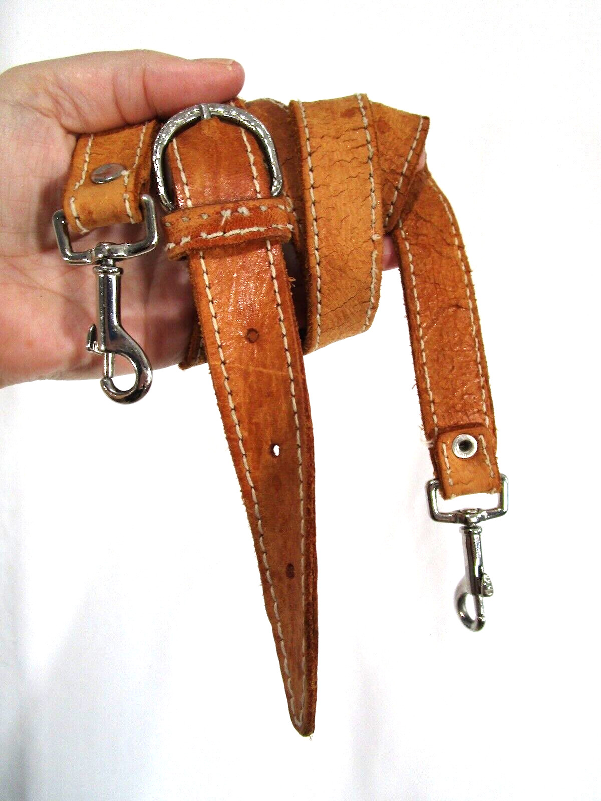 Natural Tan Distressed Leather Silver Hardware Long Replacement Shoulder Strap