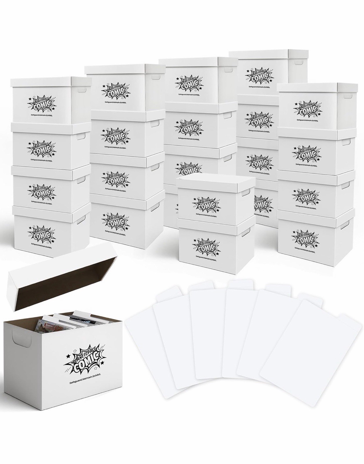 PlanetSpace Comic Book Storage Boxes 22-Pack w/ Dividers Dust-Proof Acid-Free