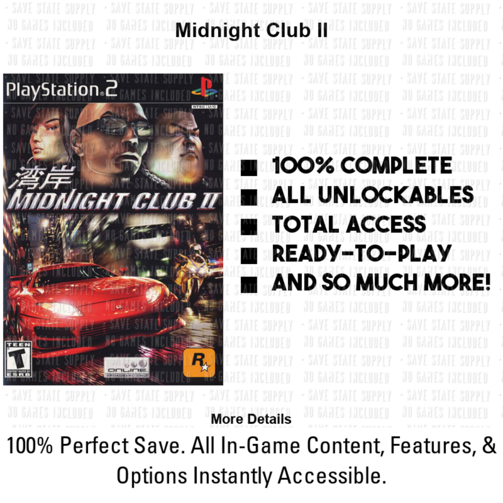 Midnight Club II 2 3 DUB Edition Remix Los Angeles LA PS2 PS3 Memory Card USB