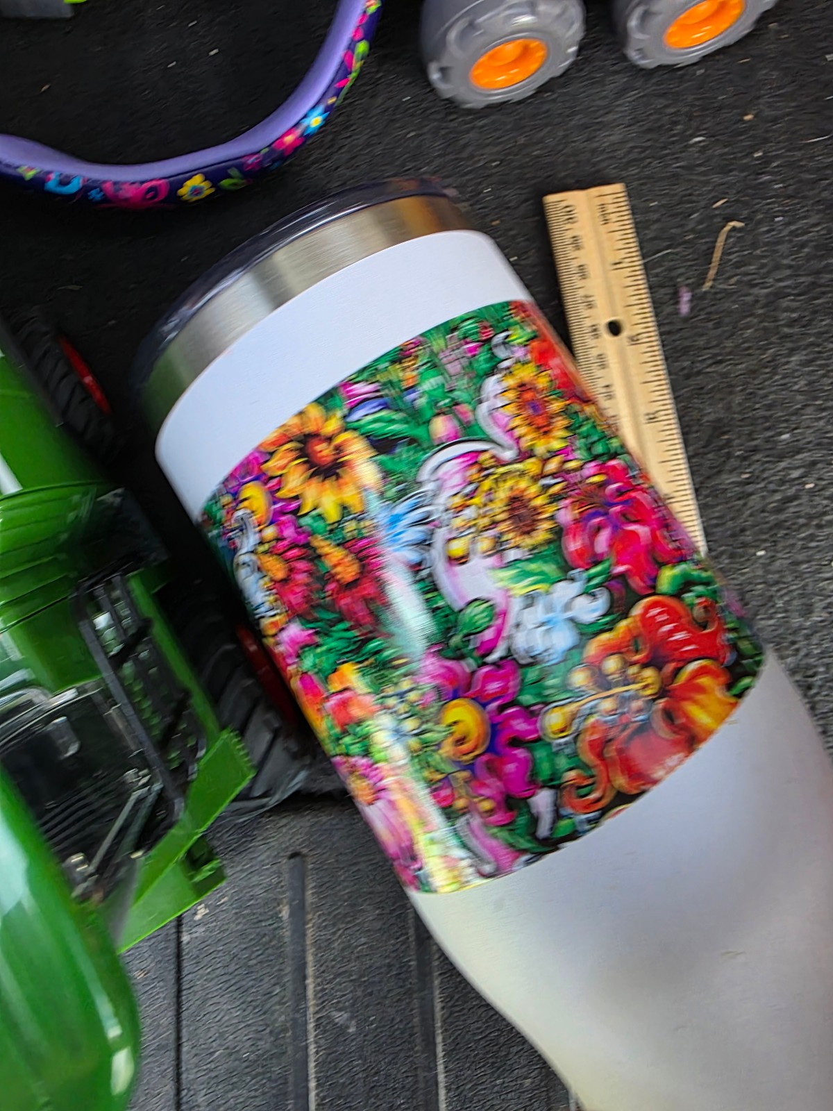 Stainless Steel Travel Tumbler 40oz White Floral Pink Lid Insulated