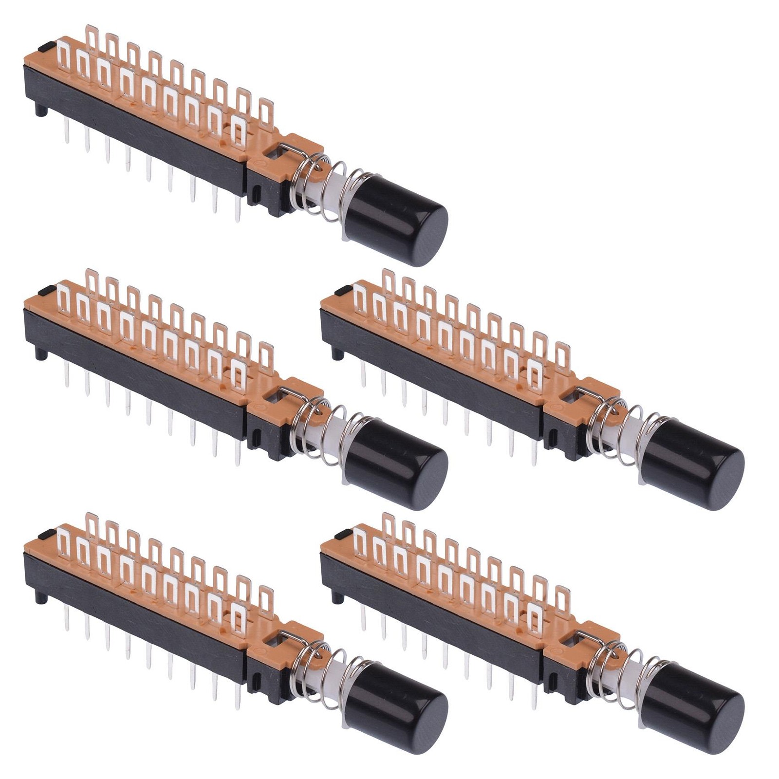 5 x 6PDT Changeover PCB Push Button Latching Switch with Caps