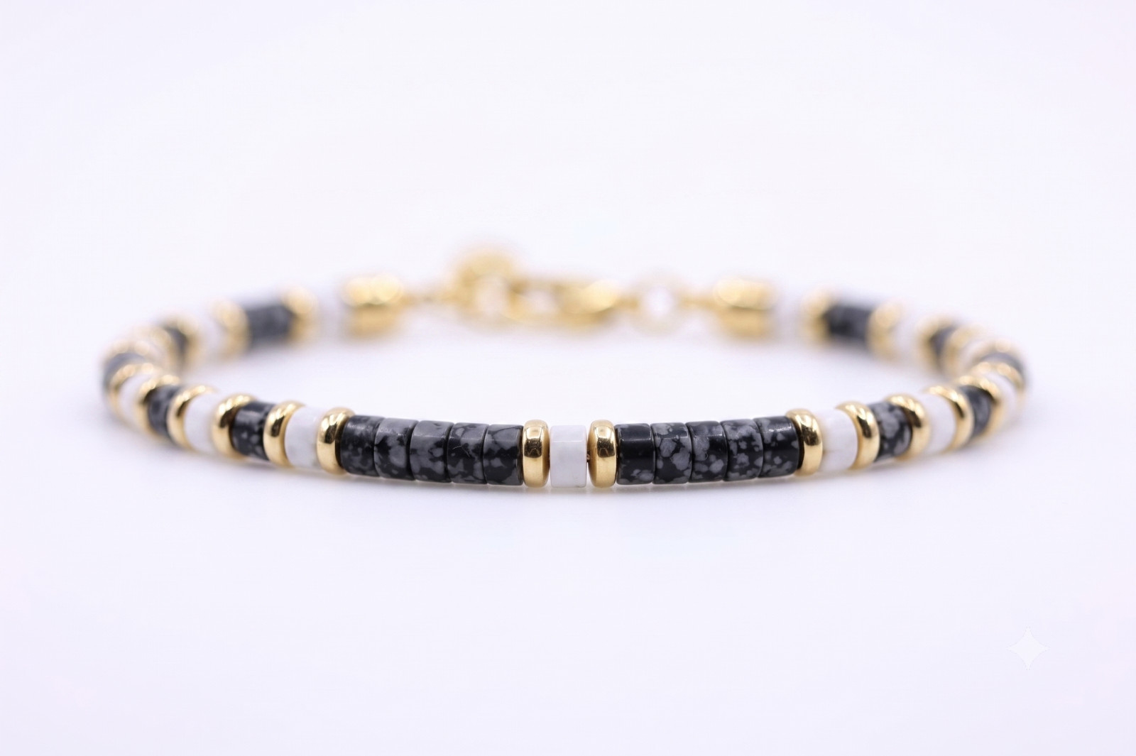 4mm Obsidian White Buffalo Bracelet | Solid 14K Gold | Unisex
