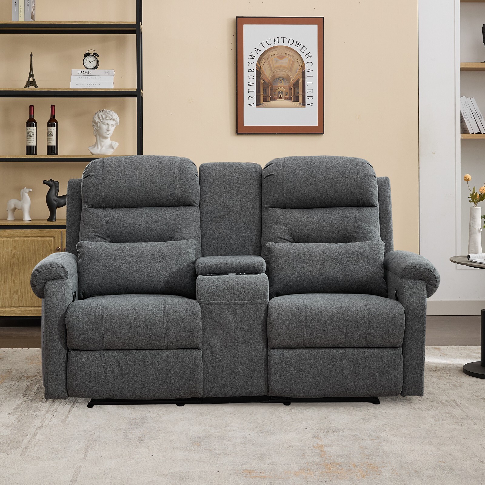 Manual Loveseat Recliner Home Theater Seating Reclining Sofa w/Storage Console