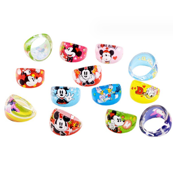 Lot New 100 Pcs Mix cartoon mickey minnie  Acrylic Children Rings Gifts 15MM