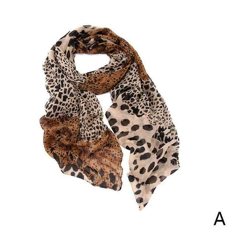 Women Ladies Leopard Print Soft Chiffon Shawl Neck Scarf Wrap Long 150*48 L O1S2