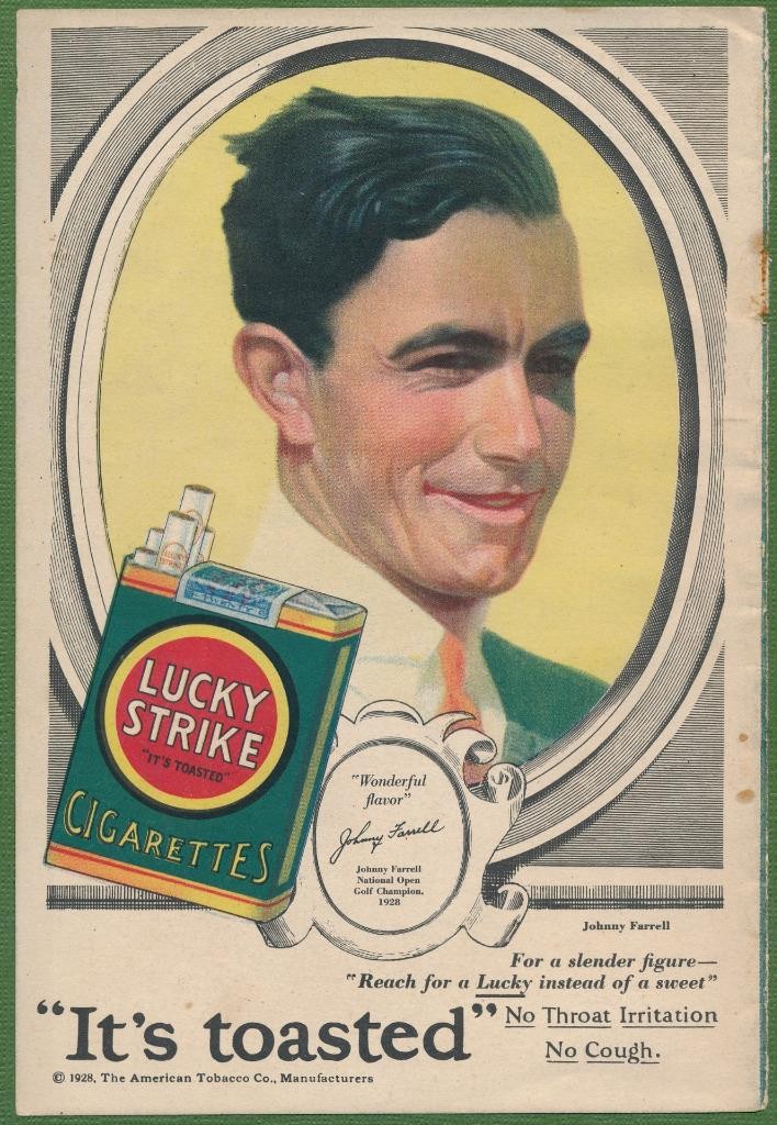 Magazine Ad - 1929 - Lucky Strike cigarettes - Johnny Farrell - US Open Champion