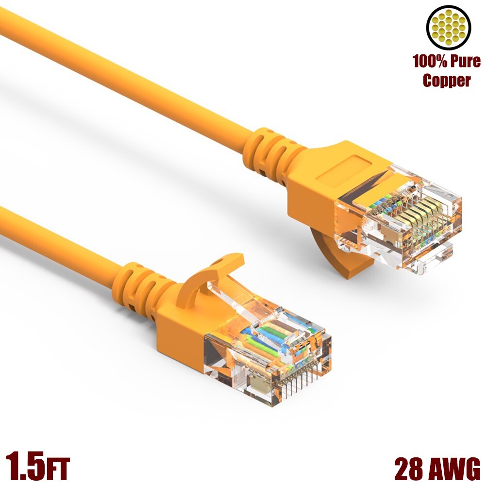 1.5FT Cat6A RJ45 SLIM Ethernet LAN Network UTP Patch Cable Copper 28AWG Yellow