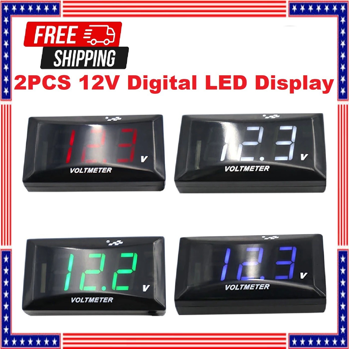 2PCS 12V Digital LED Display Voltmeter Voltage Gauge Panel Meter Car Motorcycle