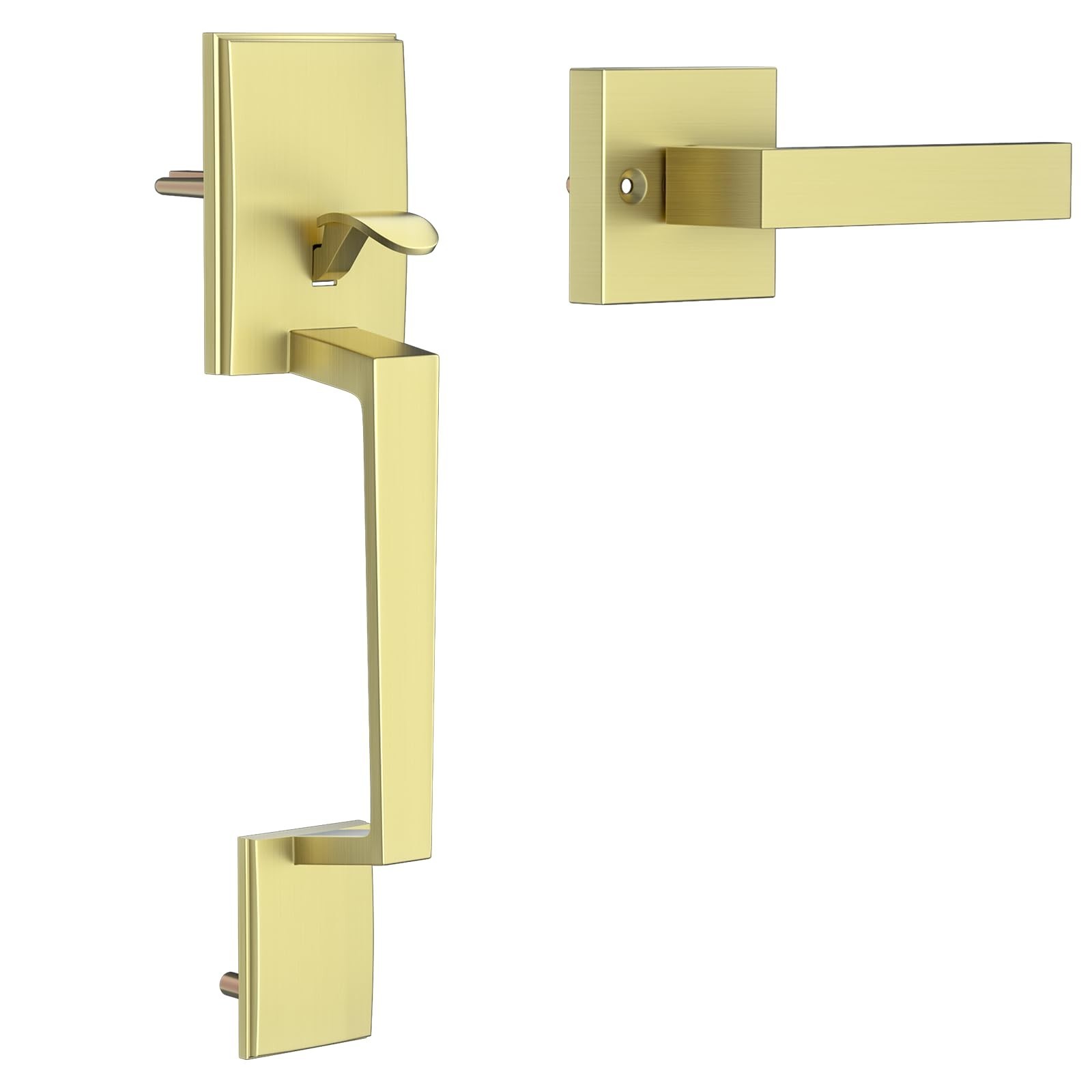 Gold Front Door Handle No Lock, Modern Exterior Door Handle with Passage Leve...