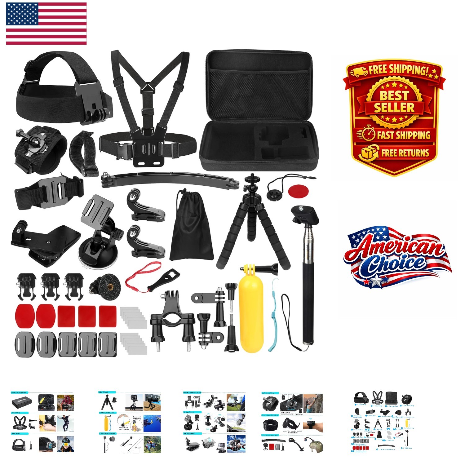Comprehensive 50-in-1 Sports Action Camera Accessory Set for Every Adventure
