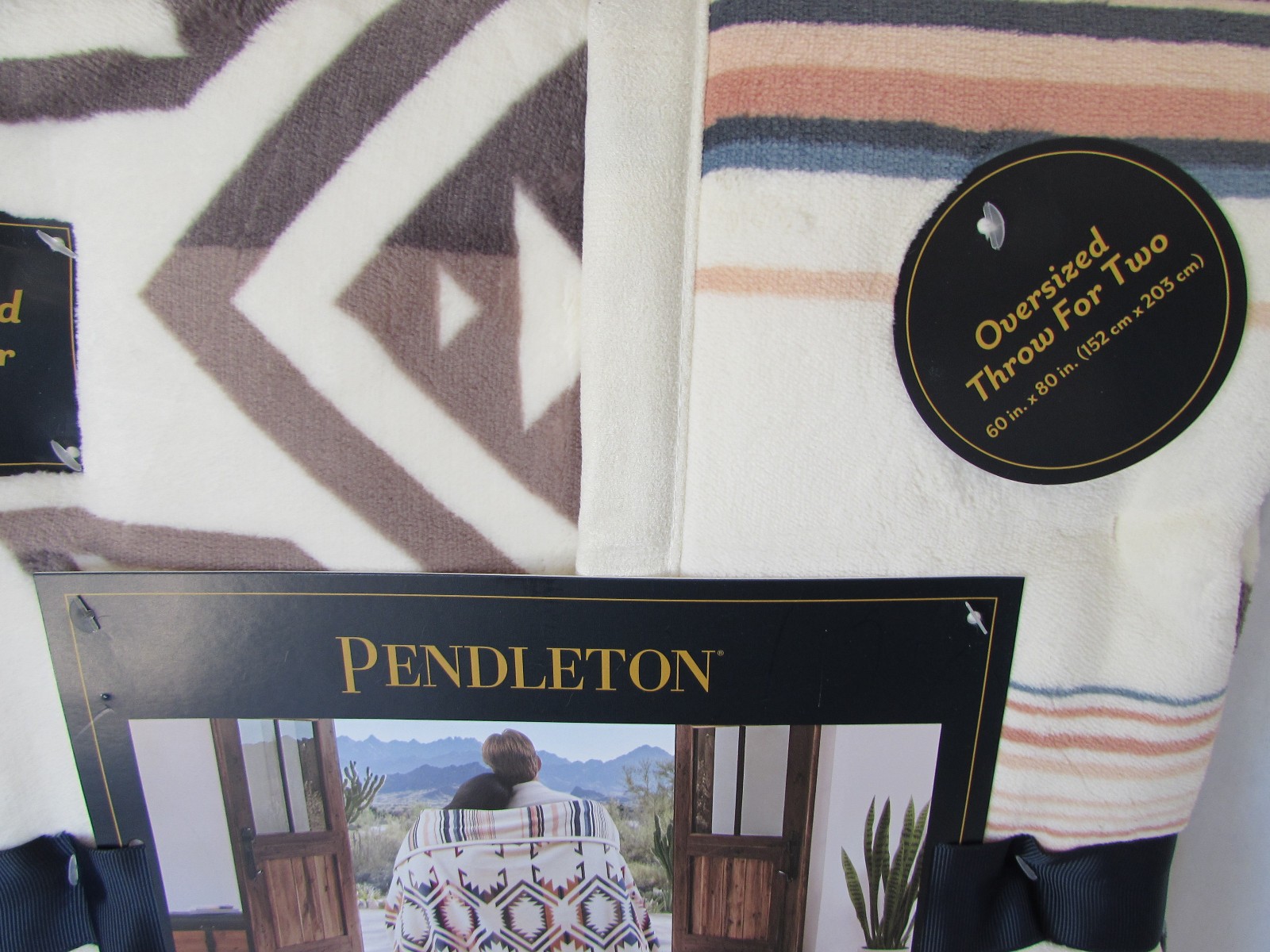 Pendleton Designer Throw Blanket For Two 60" X 80" Reversible Oversized Cream