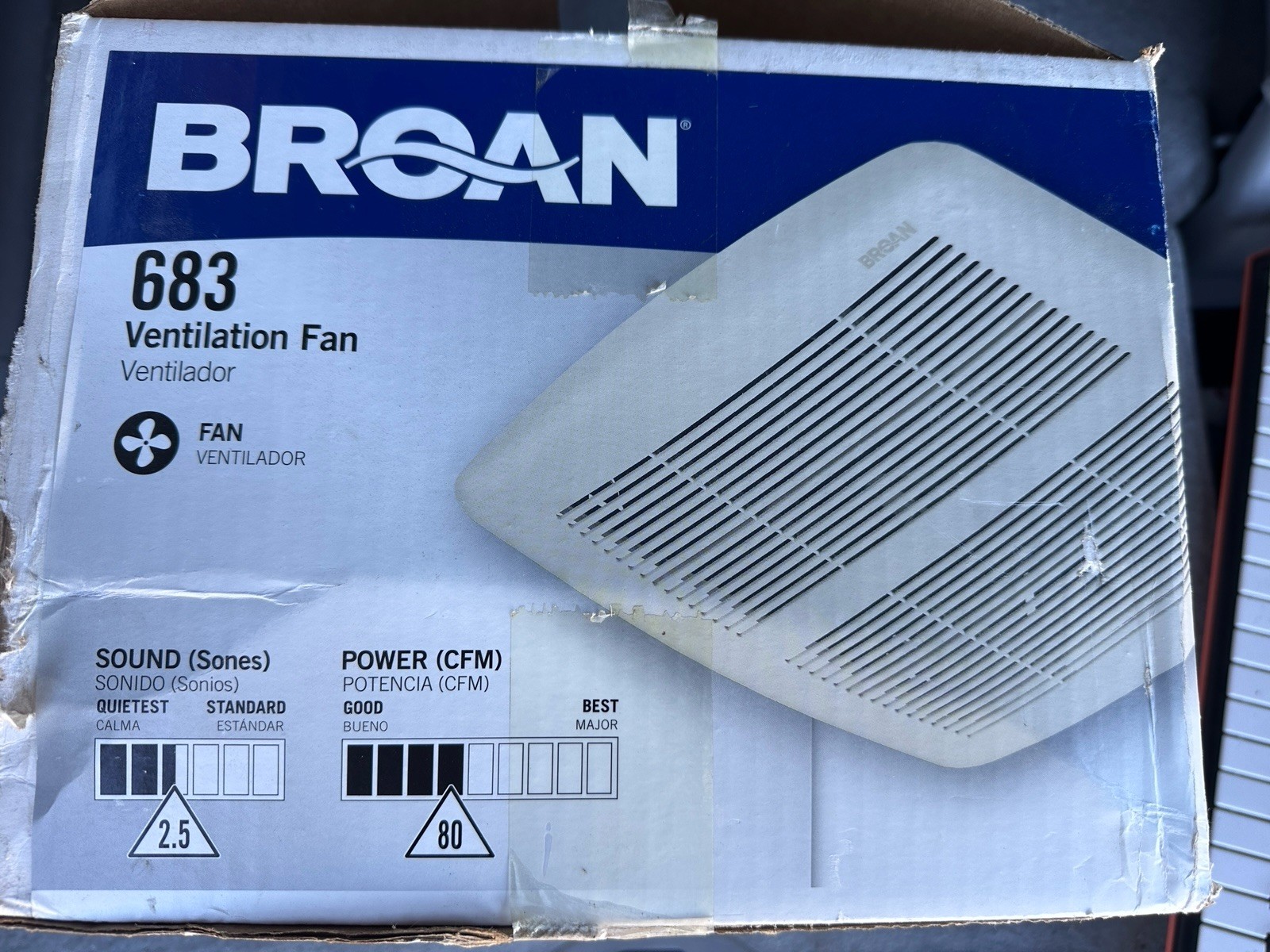 Broan  Ventilation Fan Model 683 - 80 CFM, 2.5 Sones Bathroom Exhaust Open Box
