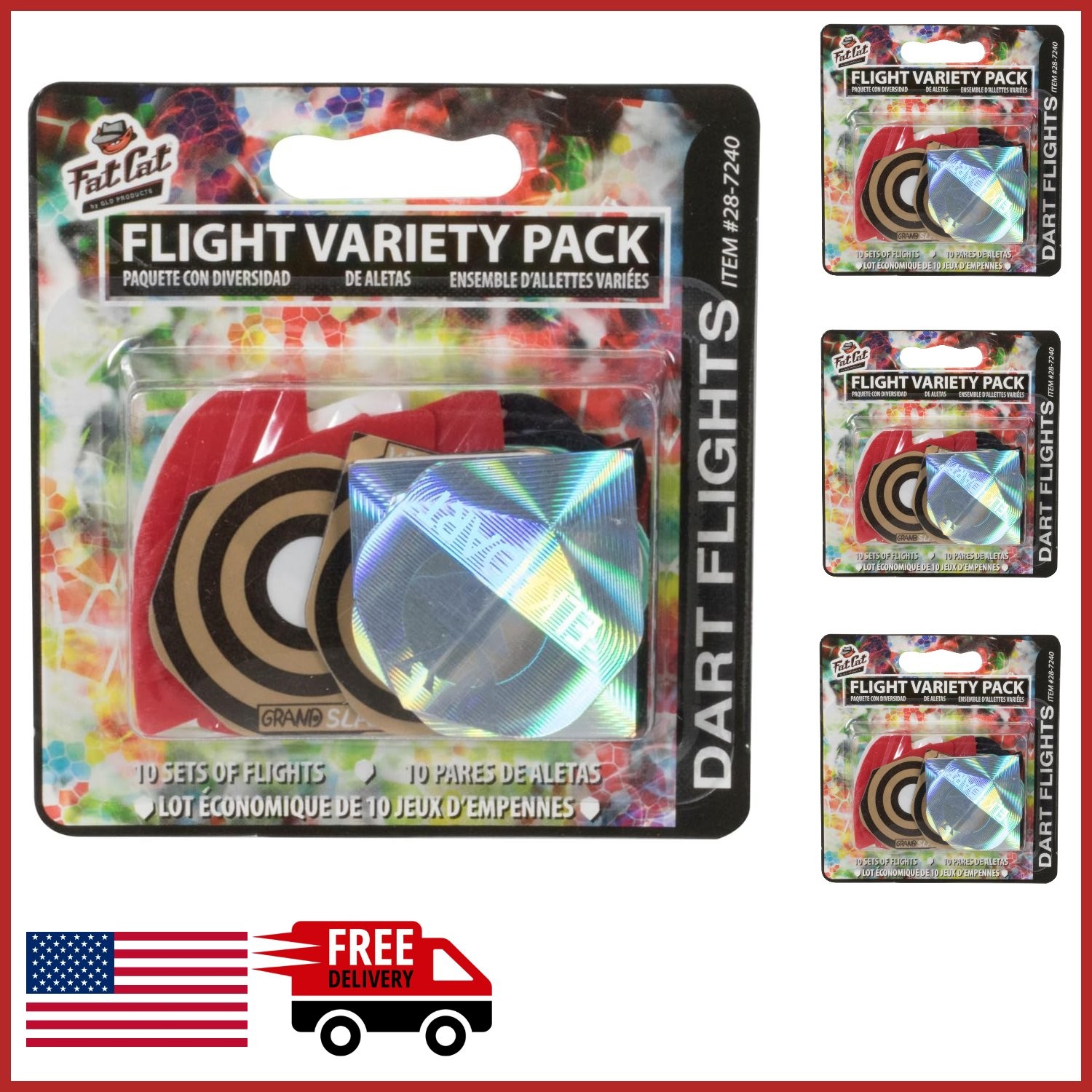 30 Assorted Poly Pro Dart Flights for Unisex Adults - 10 Sets Included