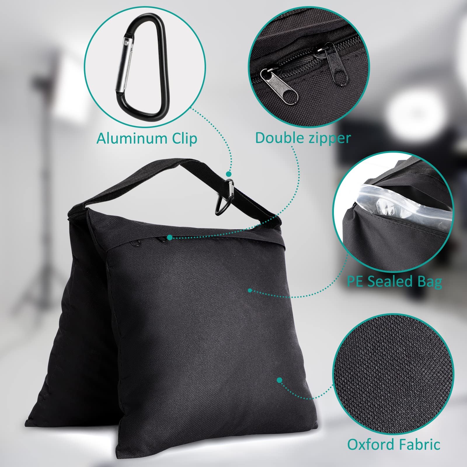 Aimosen 4 Packs Sandbags Weight Bags for Light Stand Photography 4PCS, Black