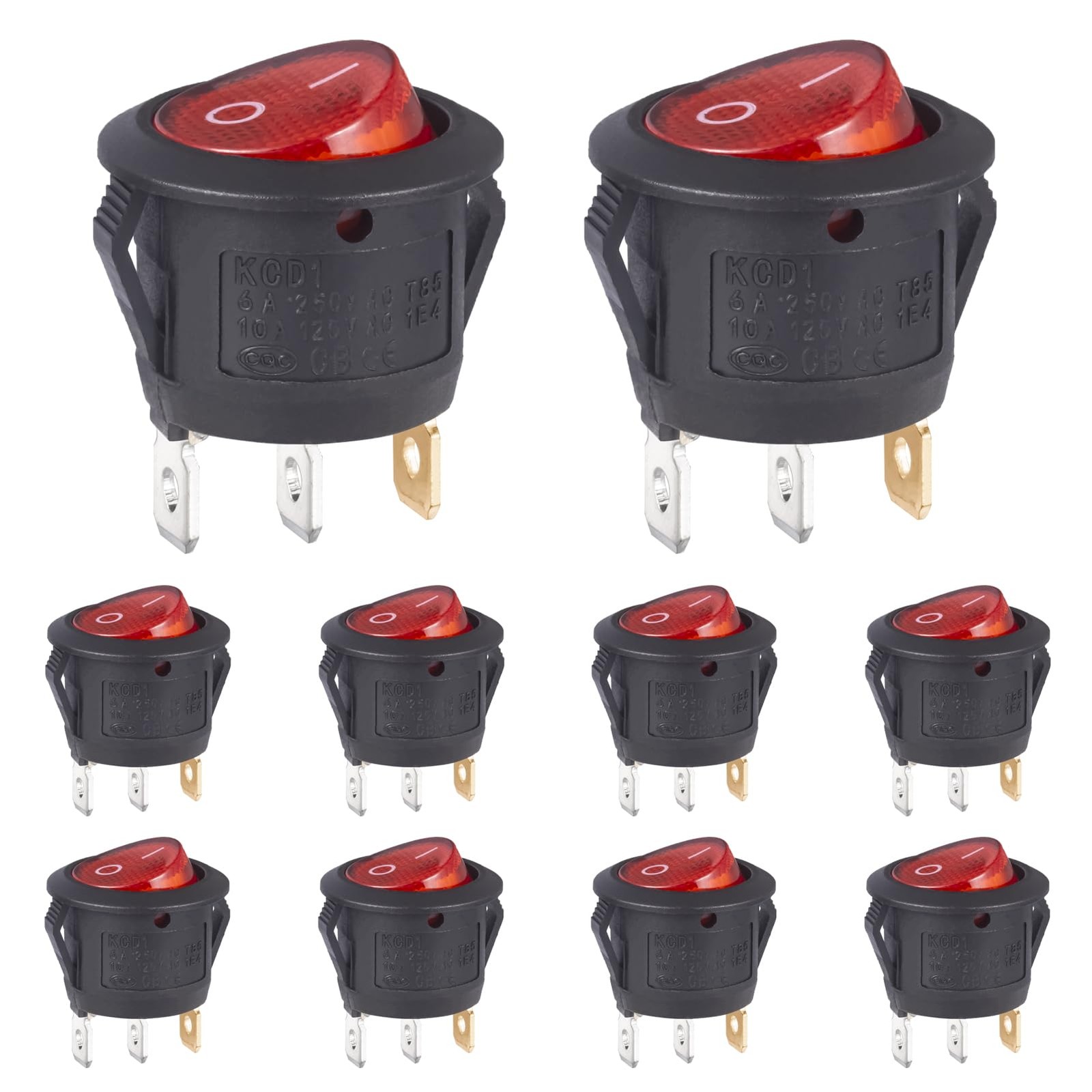 10 PCS Round Red Light Illuminated Mini Rocker Switch 125V 10A 250V 6A 3 Pin