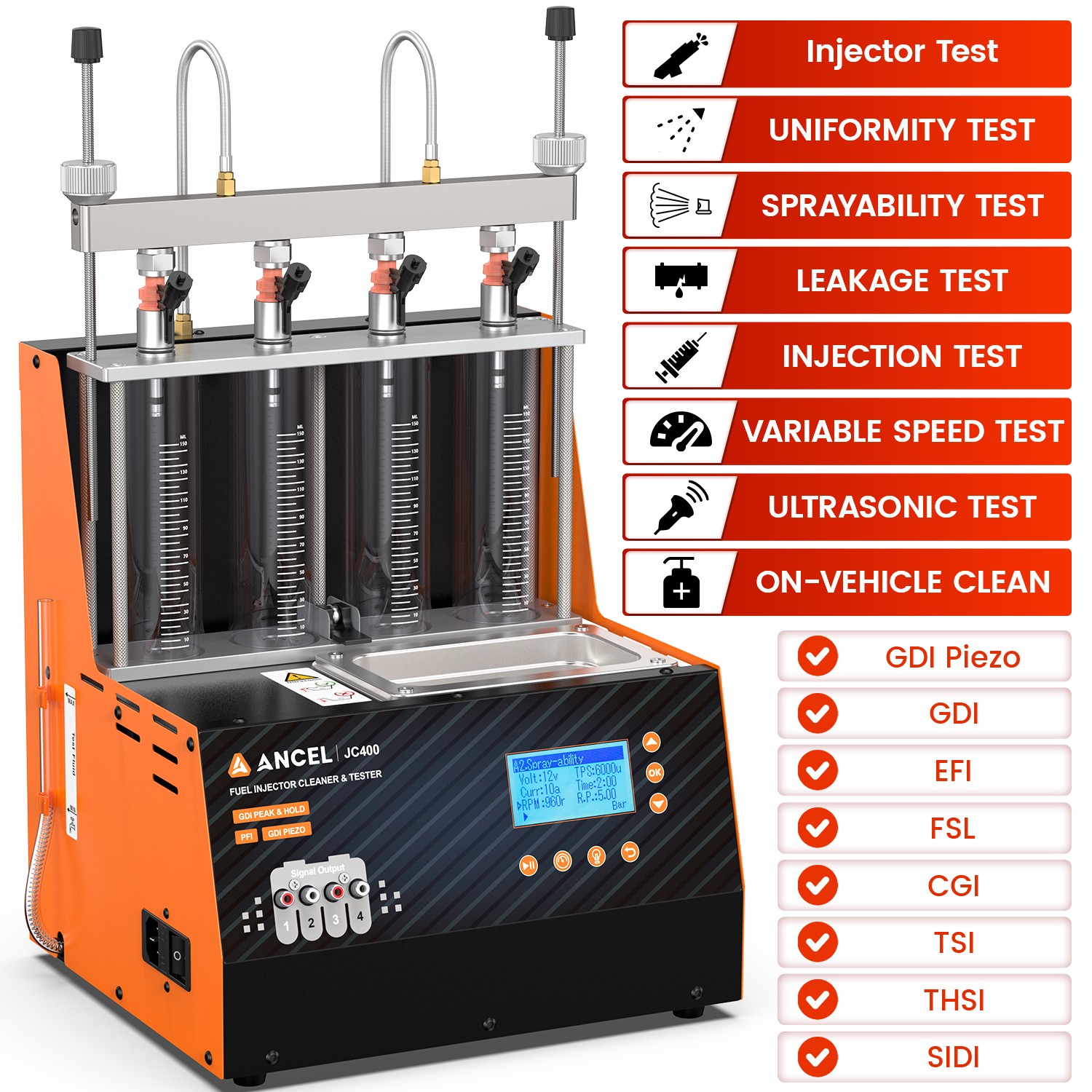 GDI Piezo EFI 4Cylinder Fuel Injector Cleaner Tester Ultrasonic Cleaning Machine