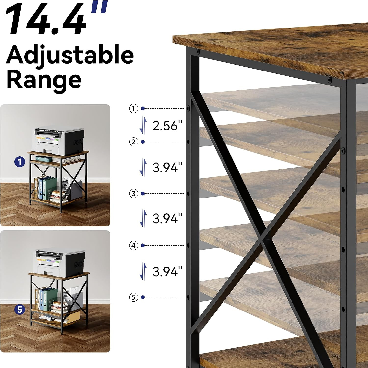 24"X24"X30" Large Printer Stand with Storage, 3 Tier Rolling Printer Cart Table,