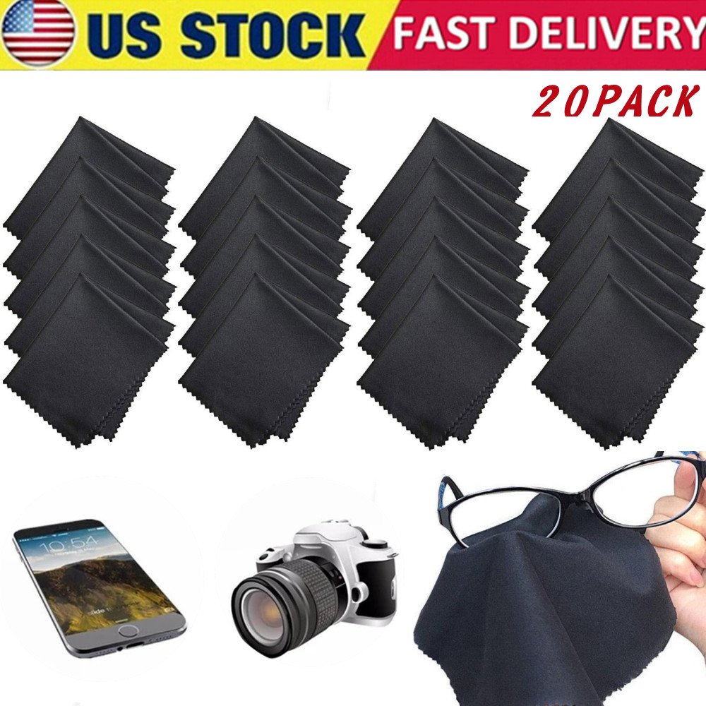 20X 15x15cm Black Microfiber Eyeglass Cleaning Cloth Soft Lens Wipe for Glasses