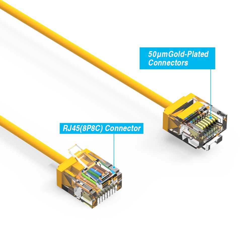 1FT Cat6A RJ45 Super Slim Network LAN Ethernet UTP Patch Cable Cord 32AWG Yellow