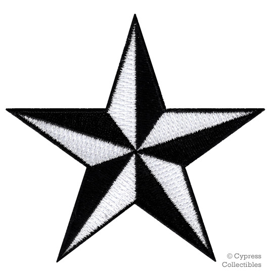 NAUTICAL STAR PATCH iron-on embroidered BLACK WHITE NAVY SAILOR TATTOO SYMBOL