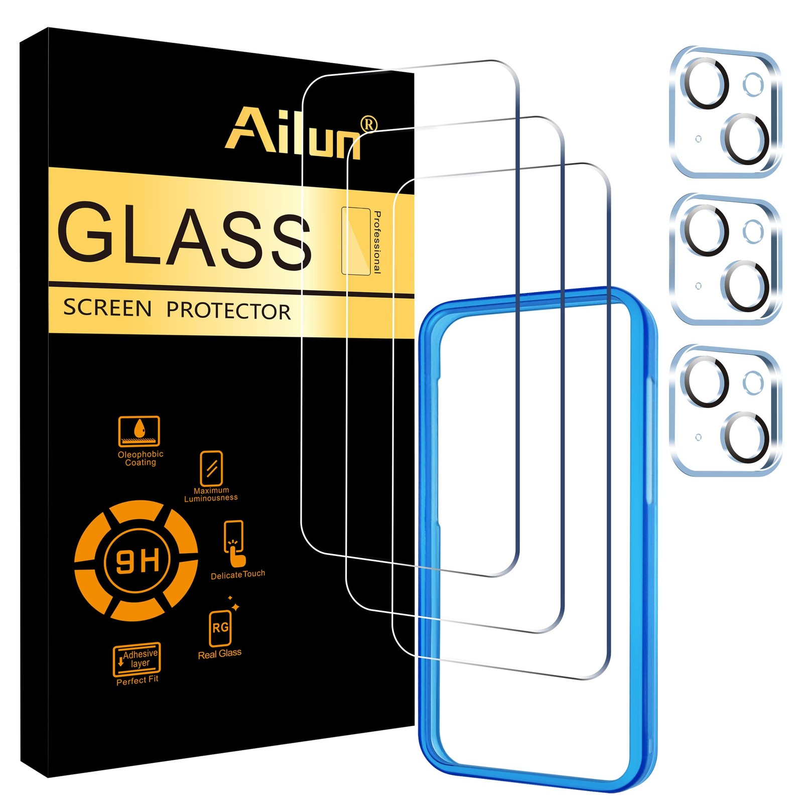 Ailun 3 Pack Screen Protector for iPhone 15 Plus [6.7 inch] + 3 Pack Camera Lens