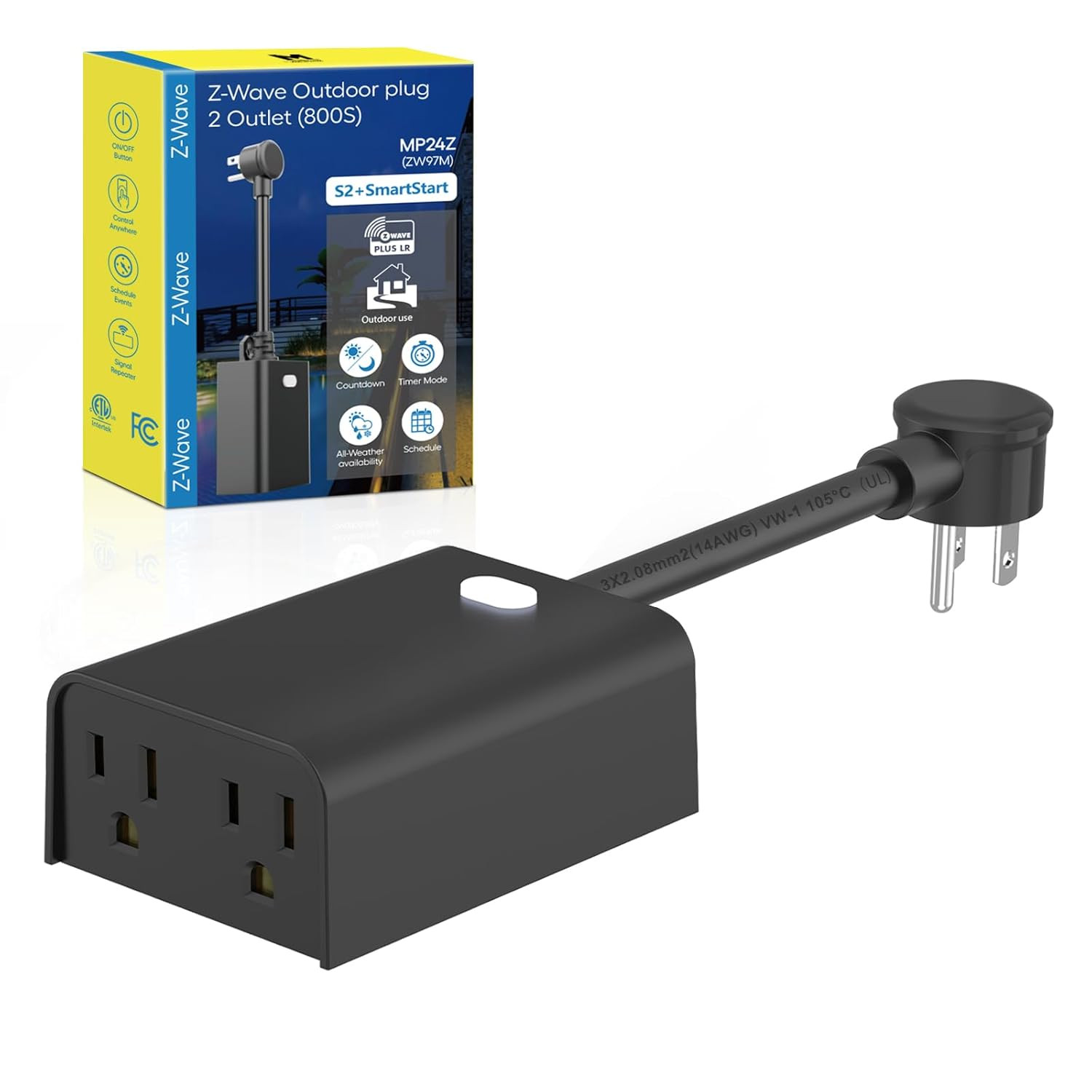 800 Series Z-Wave Plug, Outdoor Zwave Smart Plug with 2 Individual Outlets, Wate
