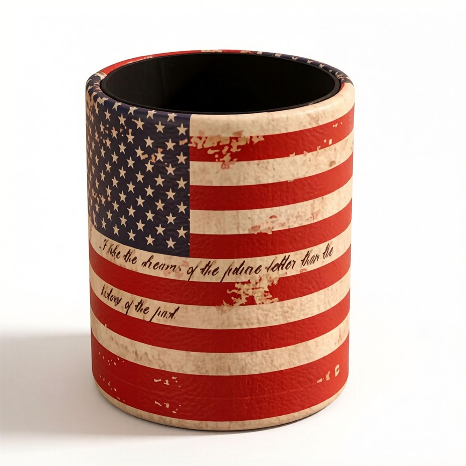 American Flag Patriotic Desk Organizer, PU Leather Pencil Holder, Vintage Ret...