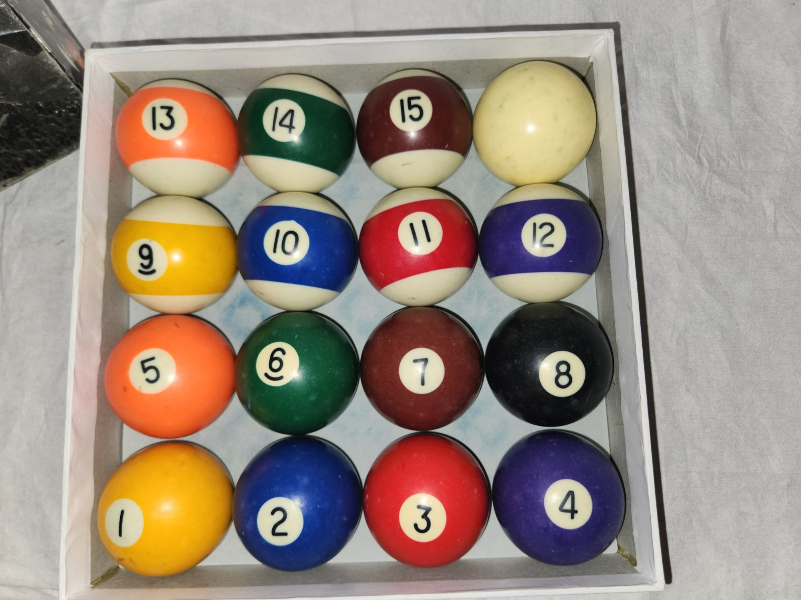 Billiards Lot of 19 Billards Balls, Pool Balls, Triangle, 9 Pieces of Cue Chalk