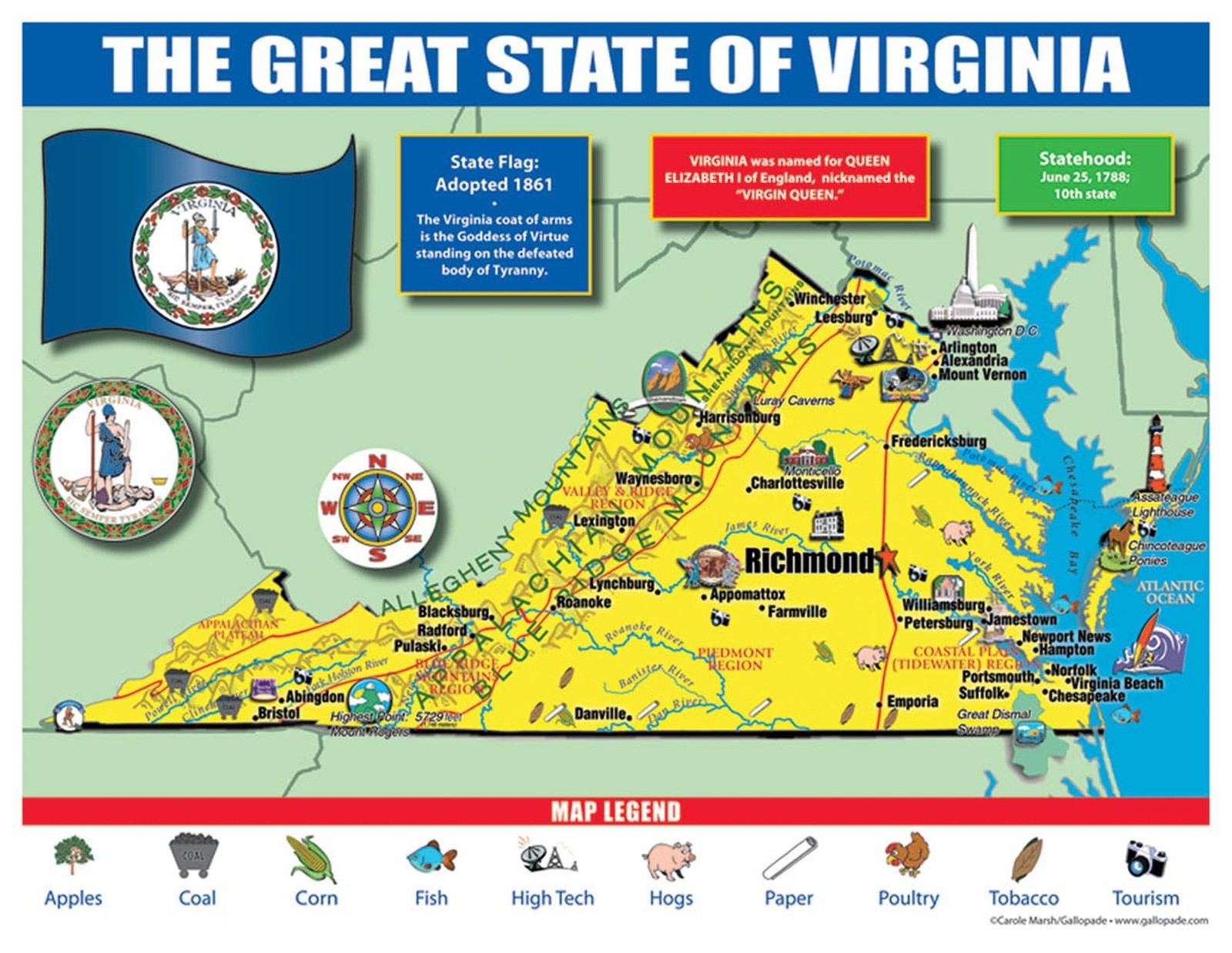 Gallopade Publishing Group Virginia State Map for Students - Pack of 30 (9780...