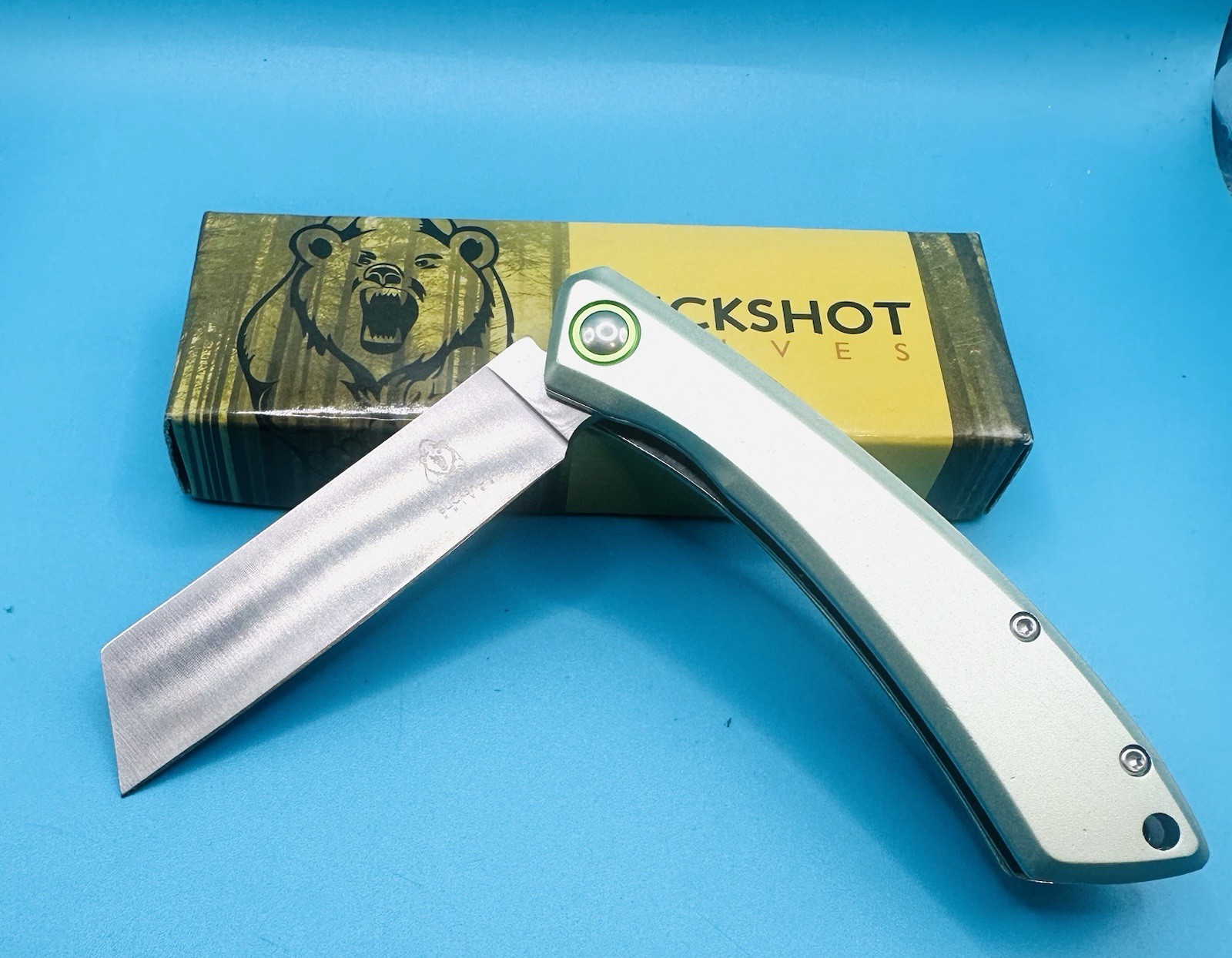 New BUCKSHOT FOLDING POCKET KNIFE 7.75" GreenCleaver Pocket Knife with Box NICE!