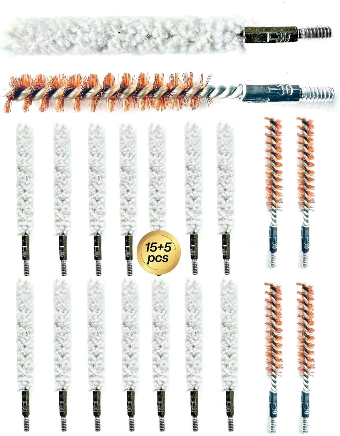 20 Pack Bore Brush/Bore Mop Kit,Gun Cleaning Brush for .30 Cal