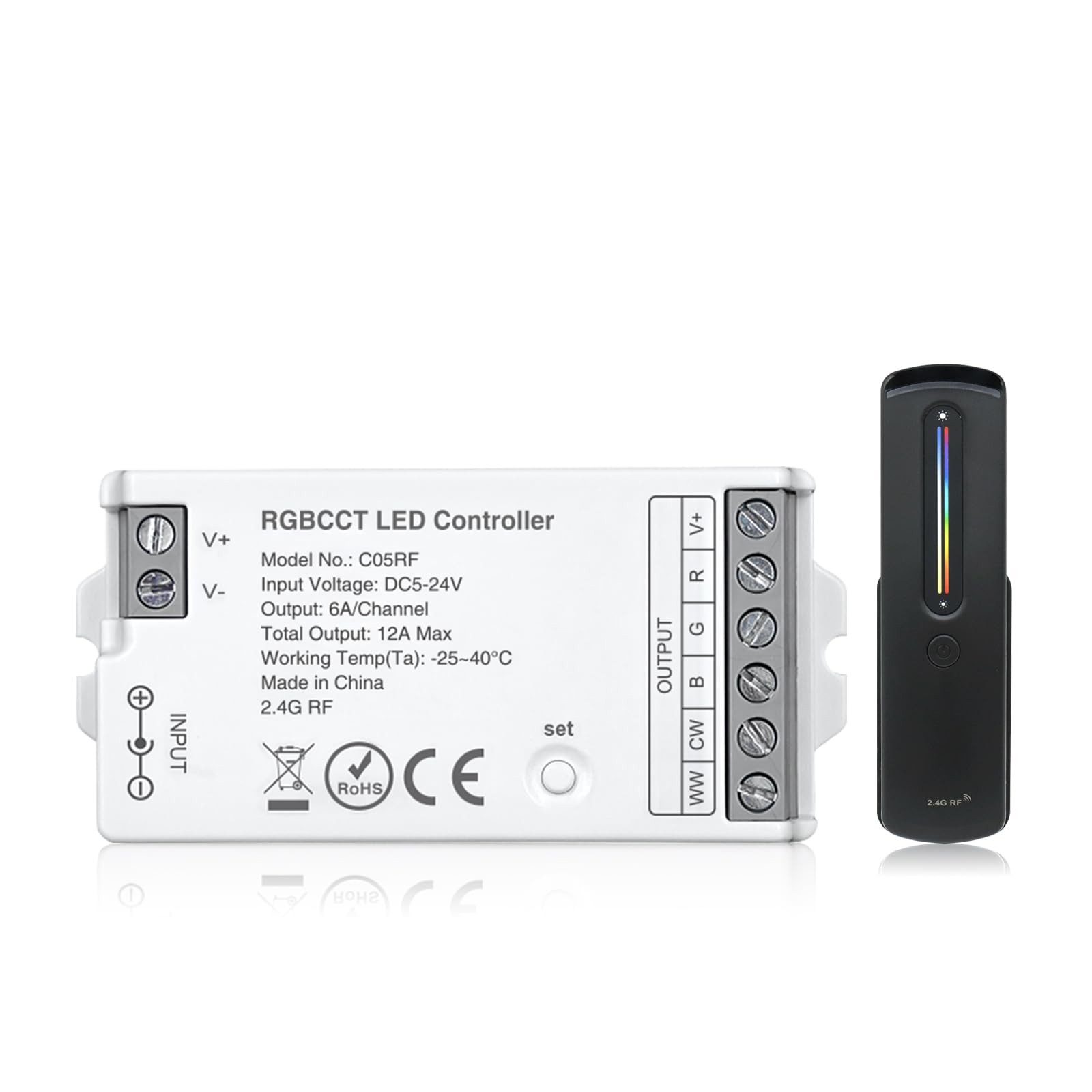 2.4GHz RF RGBCCT LED Strip Controller Remote Kit For DC5V/DC12V/DC24V COB