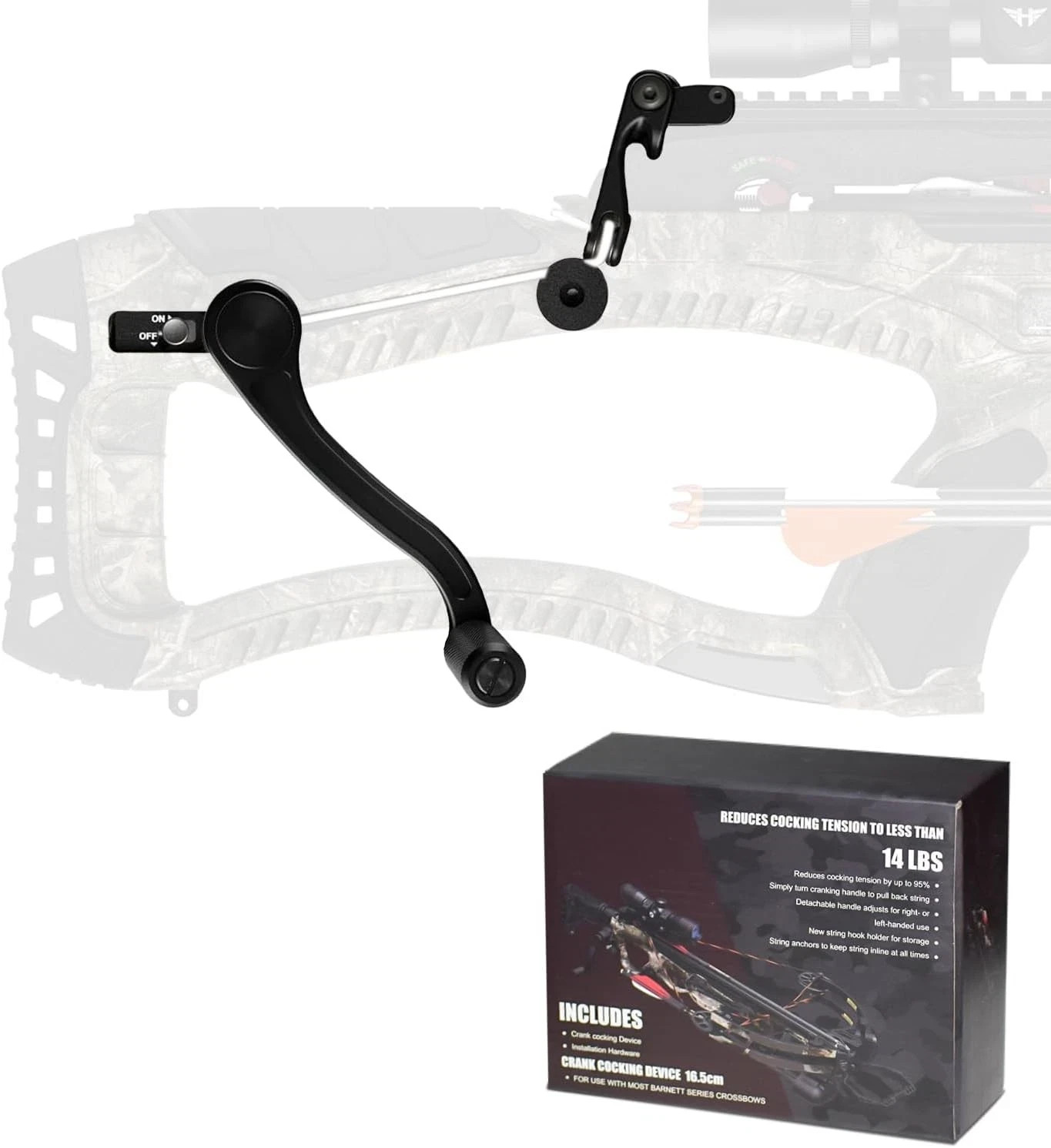 Crank Cocking Device for Barnett Crossbow - Reduces Effort 95%, Ambidextrous, Bl