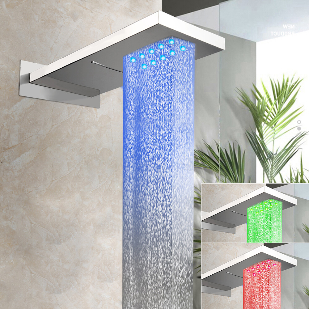 Rainfall/Waterfall 22" Chrome LED Shower Heads Rectangular Wall Mount Mixer Taps