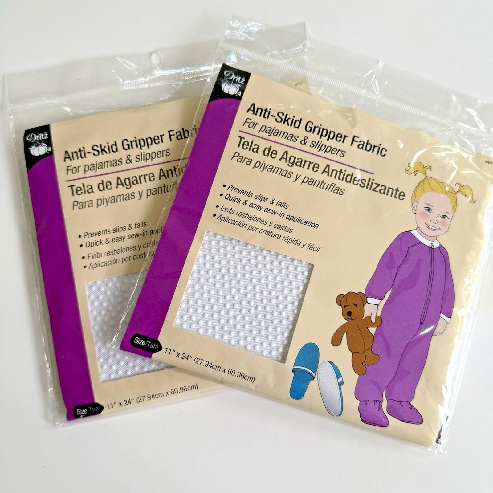 Dritz ANTI-SKID GRIPPER FABRIC for Pajamas & Slippers 2 Package 11" x 24" NEW
