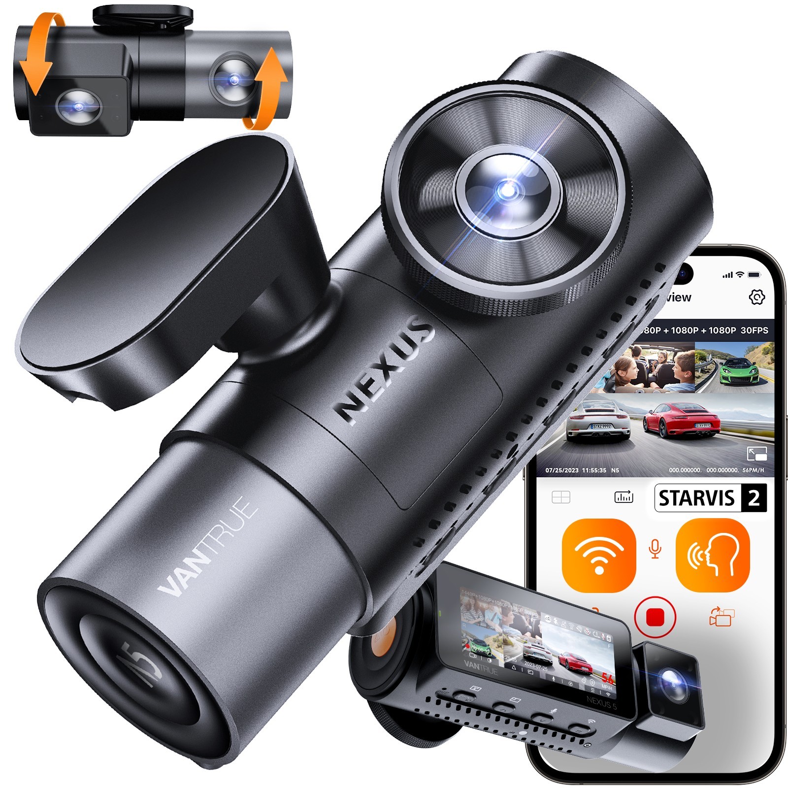 Vantrue N5 4 Channel Dash Cam Front Rear Inside Dashcam STARVIS 2 Night Vision