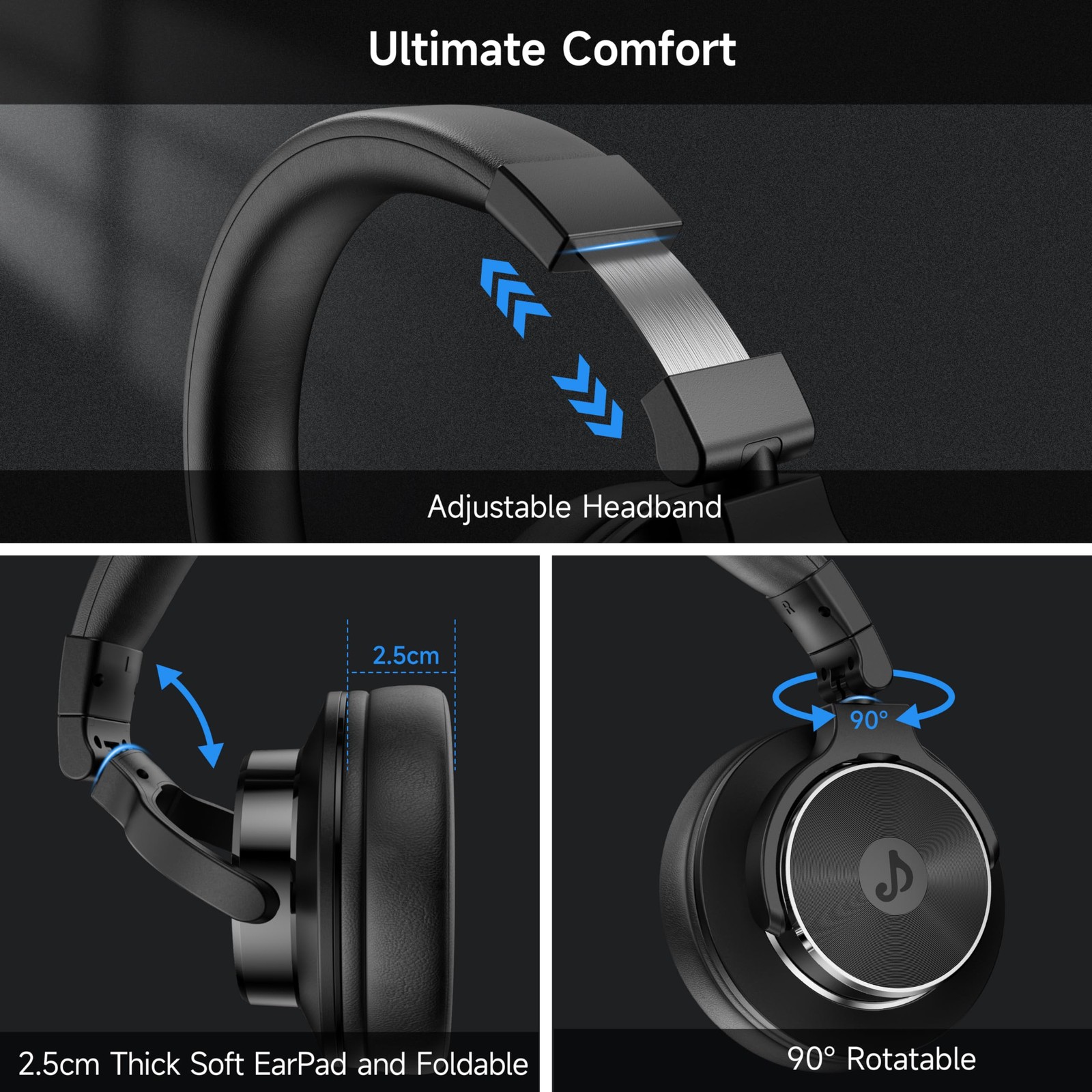 Rumoon Wired Headphones Over Ear, Studio Monitor Mixing DJ Headphones with 5...