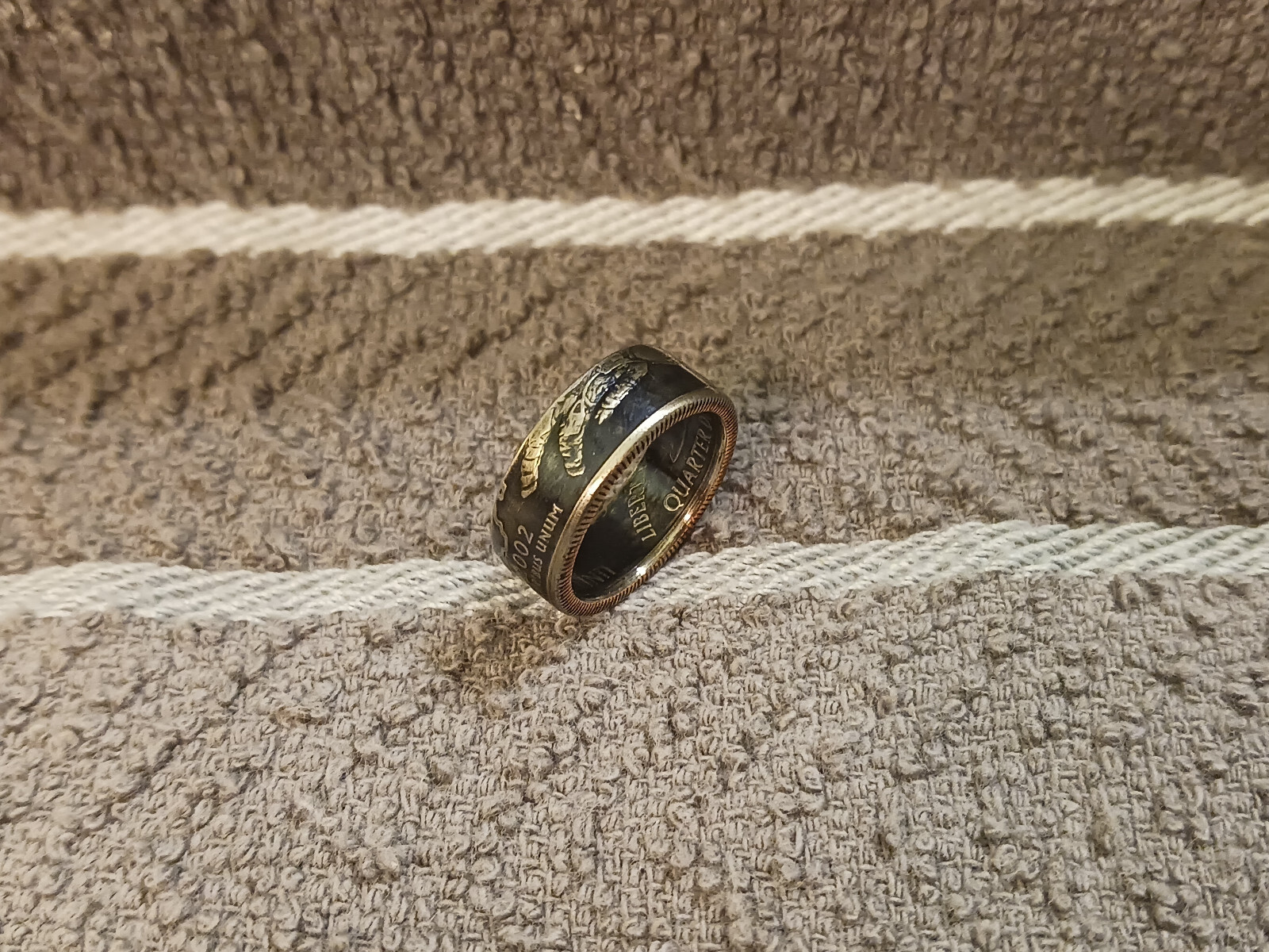 Ohio Handcrafted Washington Quarters coin ring, size 6 2002