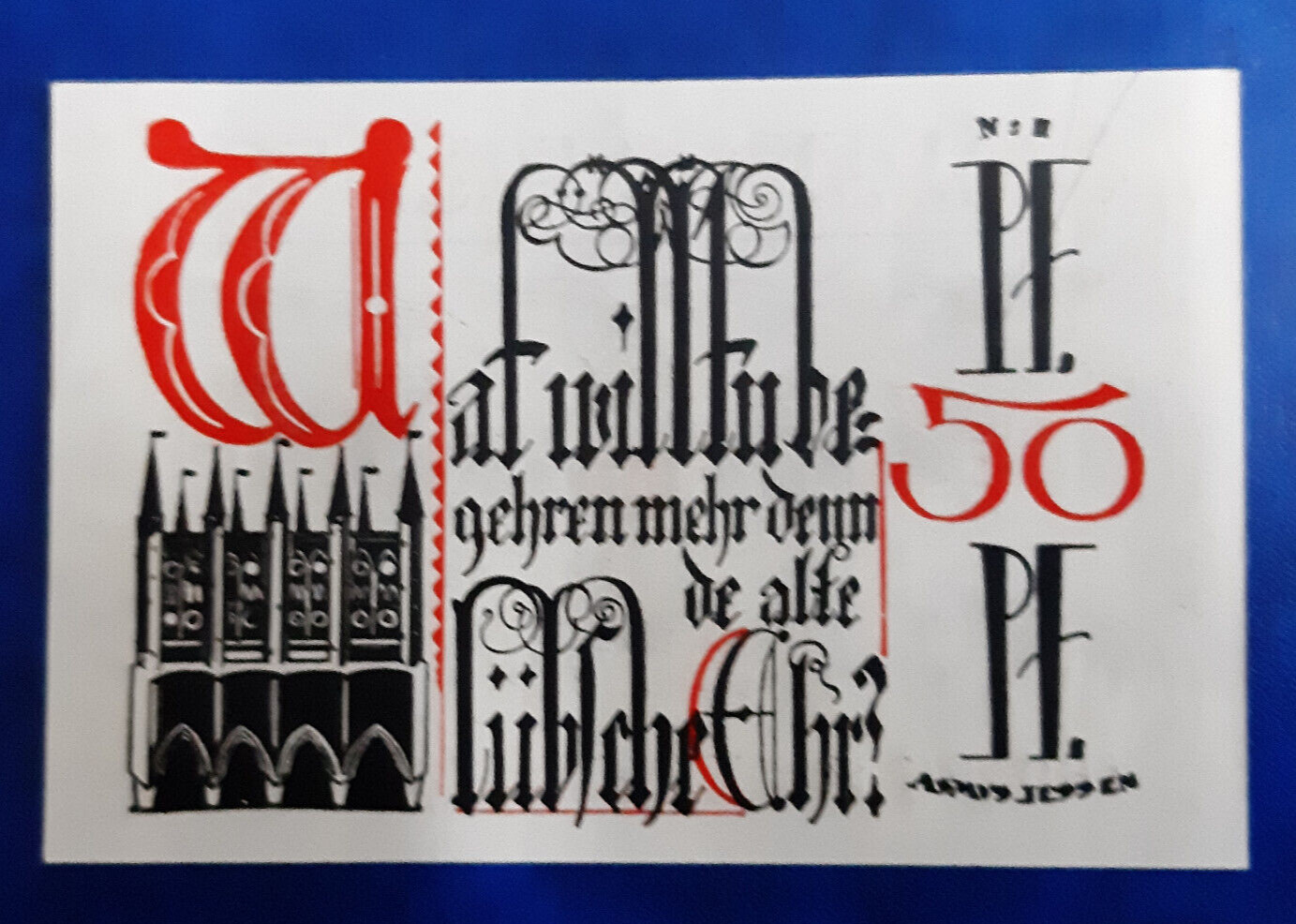 LÜBECK NOTGELD 50 PFENNIG 1921 EMERGENCY MONEY GERMANY BANKNOTE (26347)