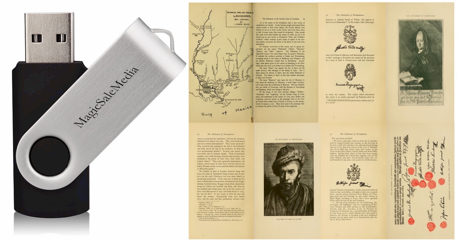 German Genealogy Ancestry Families in America Records - 117 Old Books on USB