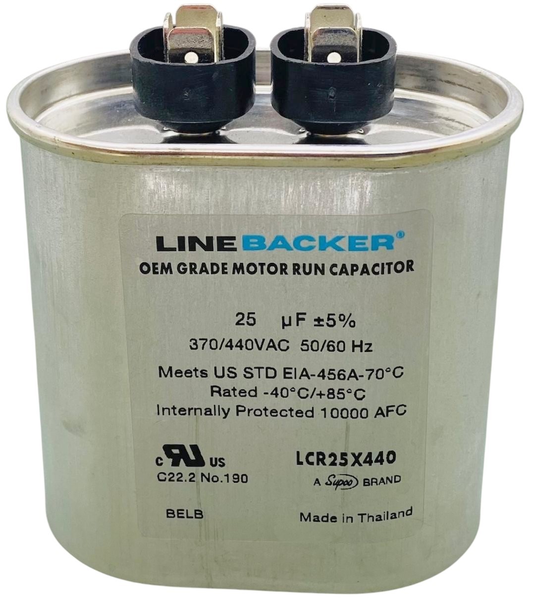 Linebacker Motor Run Oval Capacitor, 25 Mfd., 440 Volt, LCR25X440