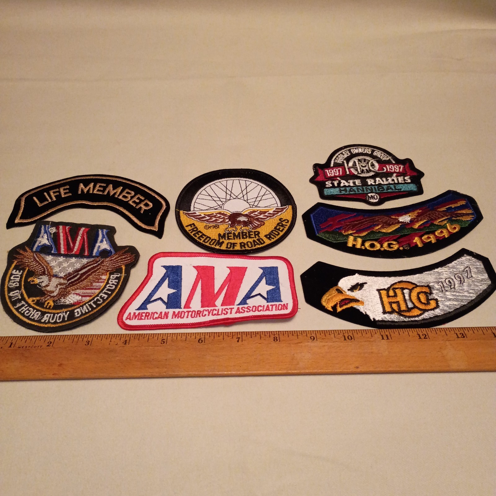 A Group Of 7 New Vintage A.M.A. & Harley Davidson Patches From 1981 -1997