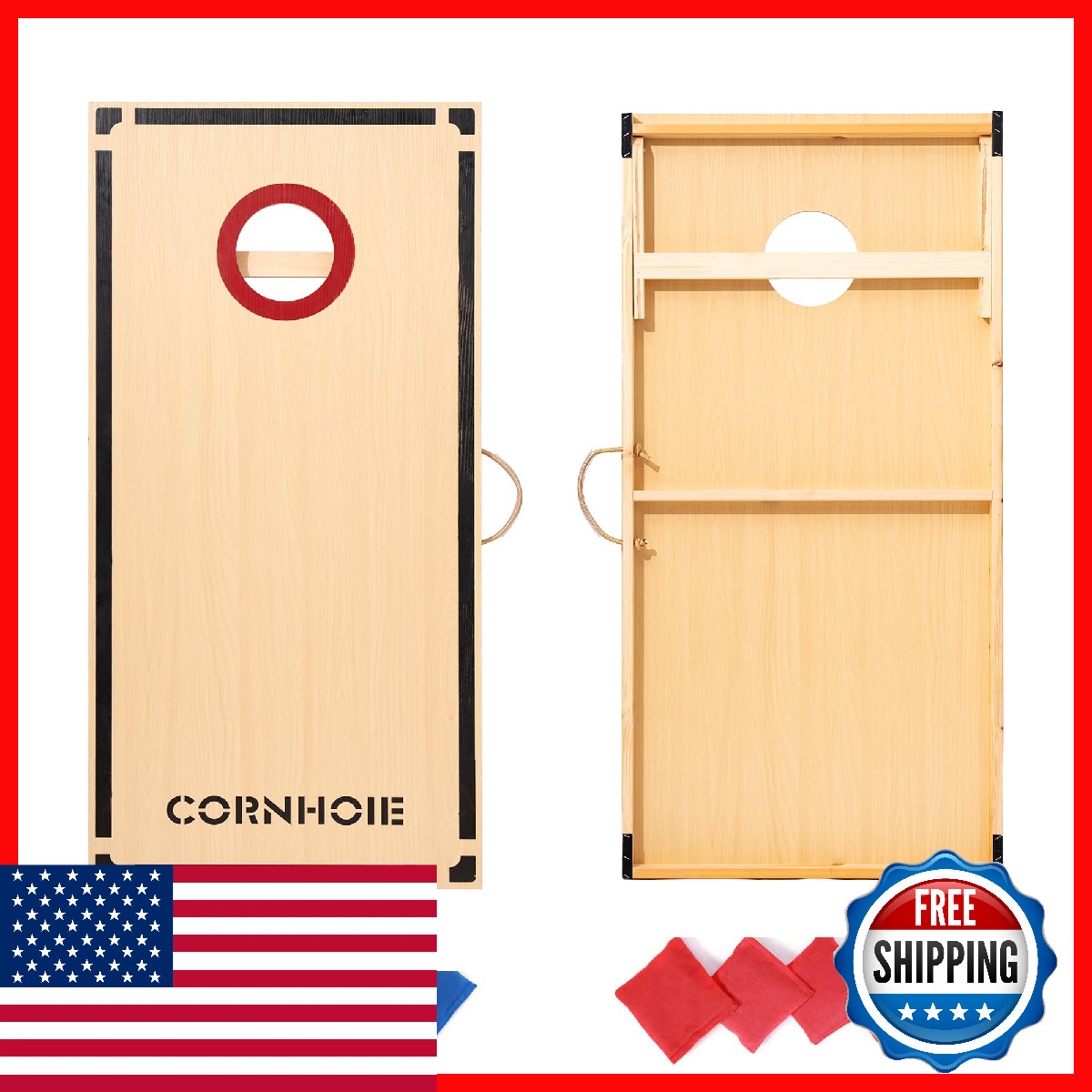 Fzadk Boards Set - 4X2 Premium Solid Wood Corn Hole Toss Game 8 Bean