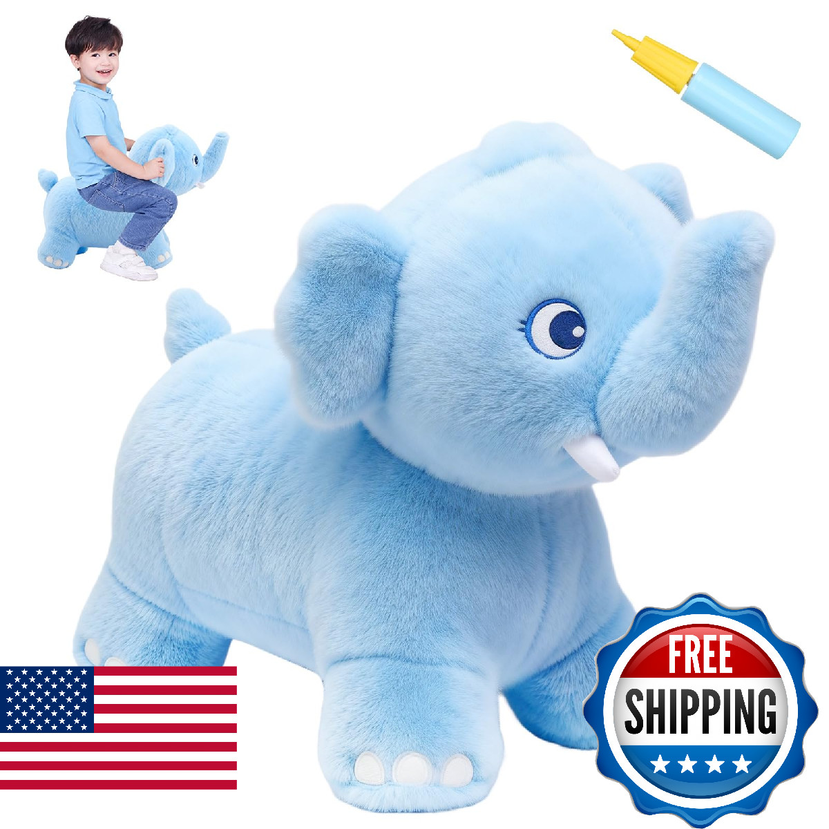 INPANY Bouncy Horse, Elephant Hopper Toys, Toddler Plush Bouncing Animal, Kids I