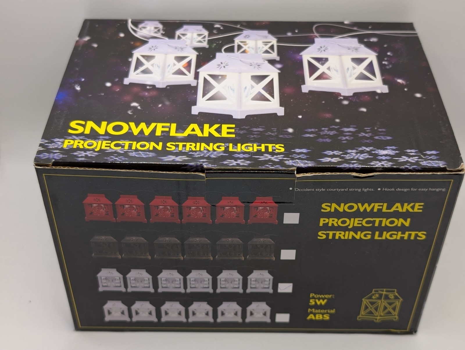 Snowflake Projection String Lights Lantern Style White Winter Holiday Decor
