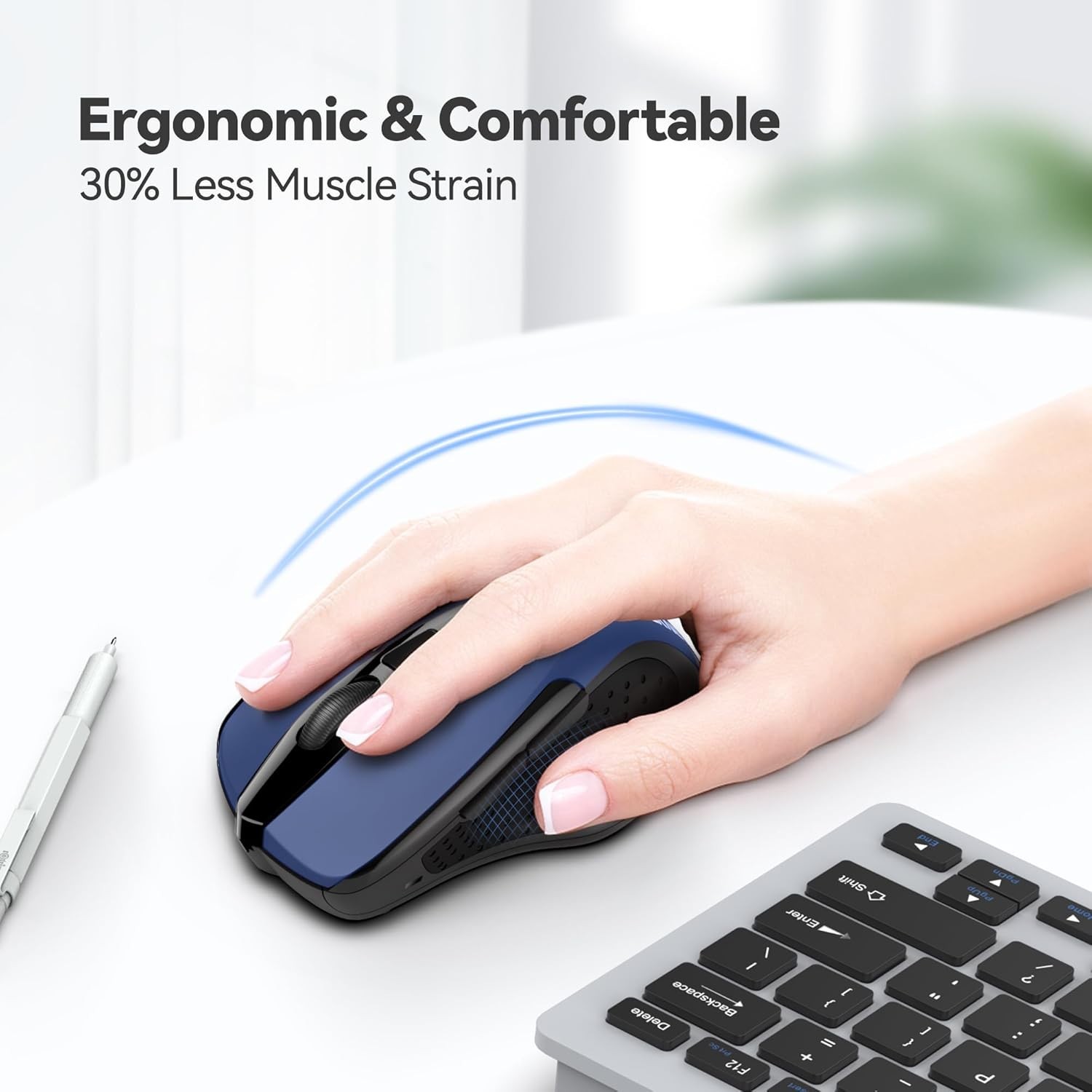 Portable 2.4G Wireless Mouse - Ergonomic Design & 5 Adjustable DPI Levels - Blue